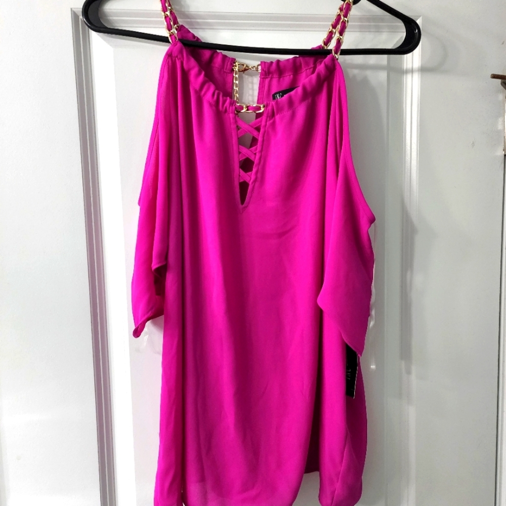INC Cold Shoulder Dressy Top in Magenta Flame size L